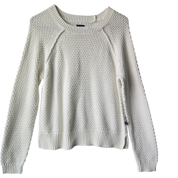 GAP Sweaters - GAP Womens Cream Textured Waffle Knit Raglan Sweater Small Coastal Preppy